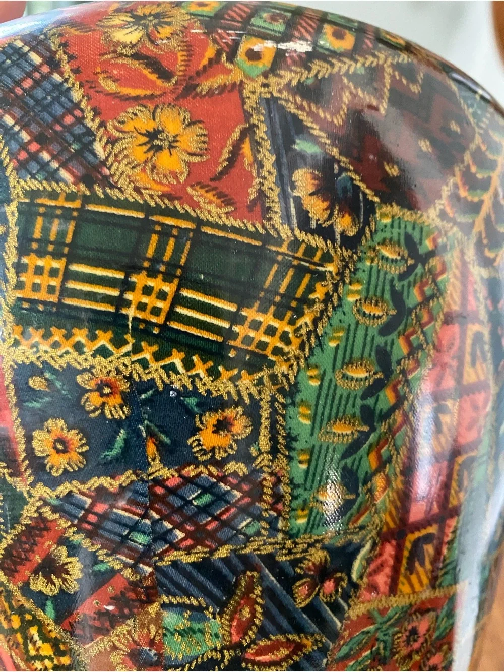 Vintage Multicolor Patchwork Floral Design Vase Colorful Boho Folk Art Vase - Picture 5 of 17